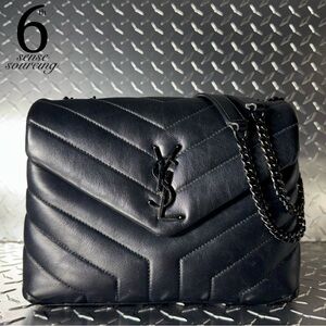 Saint Laurent YSL Small LouLou Chevron Shoulder Chain Bag in Black